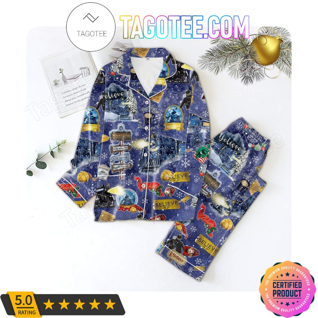 Believe Christmas Pattern Shirt Pant PJ Pajamas Set