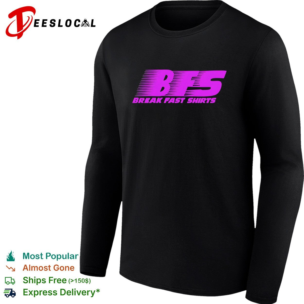 Break Fast Shirts BFS wordmark logo with motion speed lines background shirt