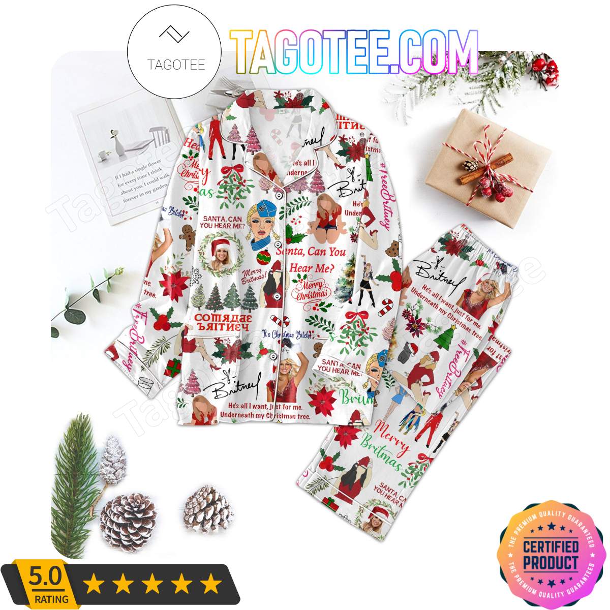 Britney Spears Merry Britmas Merry Christmas Shirt Pant PJ Pajamas Set