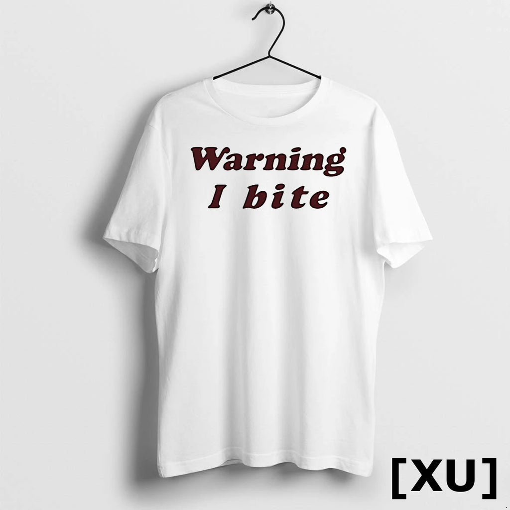 Brooklyn Wearing Warning I Bite Tshirts Sweater