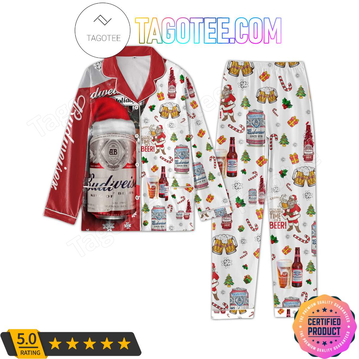 Budweiser Christmas Shirt Pant PJ Pajamas Set