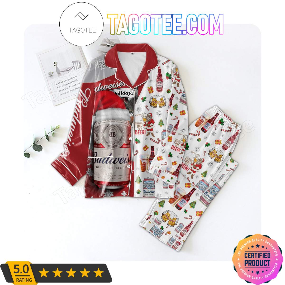 Budweiser Christmas Shirt Pant PJ Pajamas Set