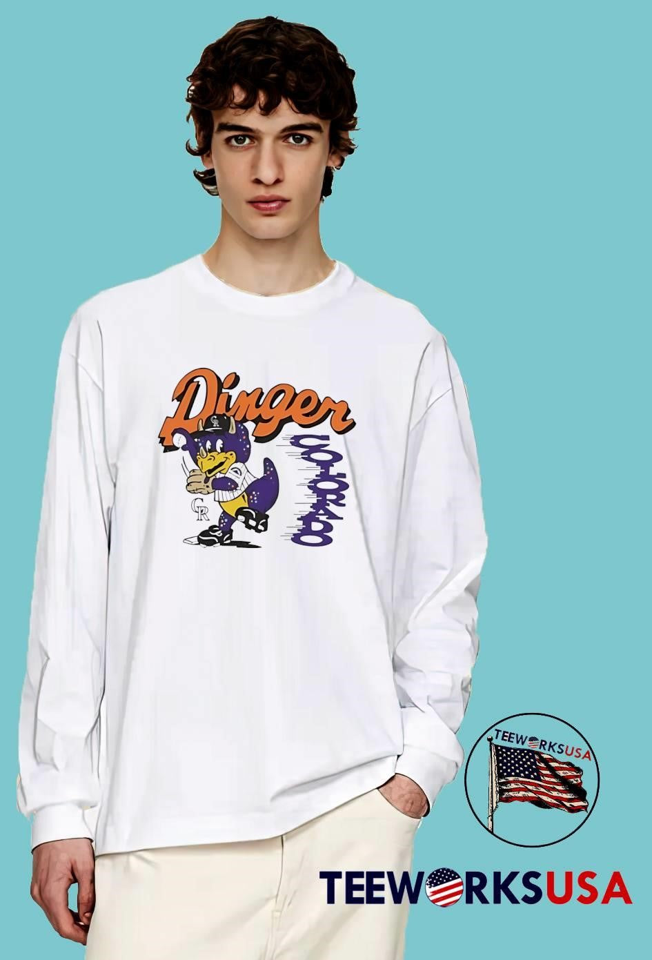 CR Dinger Baseball Mascot Swinging Bat Dinger Colorado T-Shirt