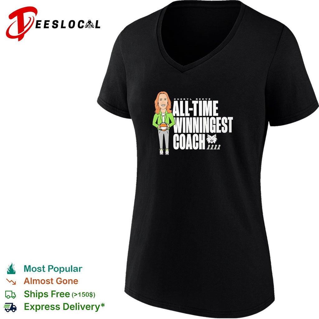 Cheryl Reeve all time winningest coach holding basketball Lynx mascot shirt