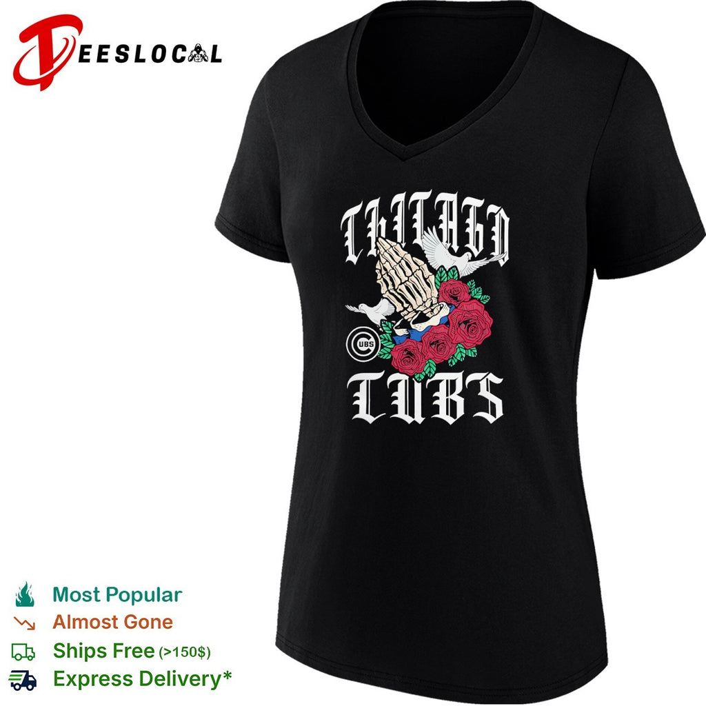 Chicago Cubs Skeleton Hands Praying Roses and Doves shirt