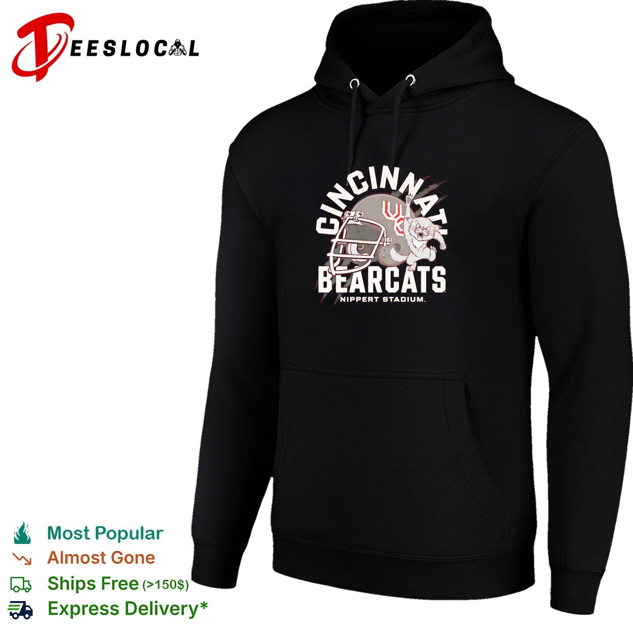 Cincinnati Bearcats football helmet with mascot bearcat Nippert Stadium shirt