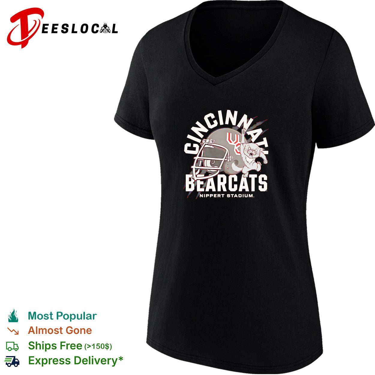 Cincinnati Bearcats football helmet with mascot bearcat Nippert Stadium shirt