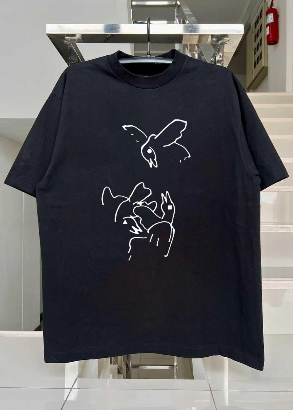 Circle Square Triangle Bird Flying Black T-Shirt