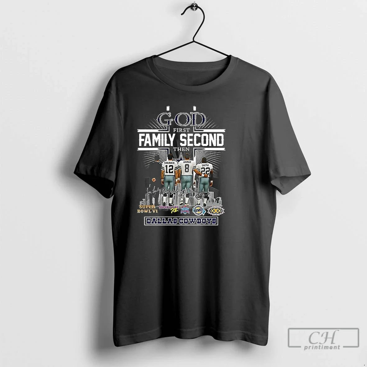 Classic God First Family Second Then Dallas Cowboys Signature T-Shirts