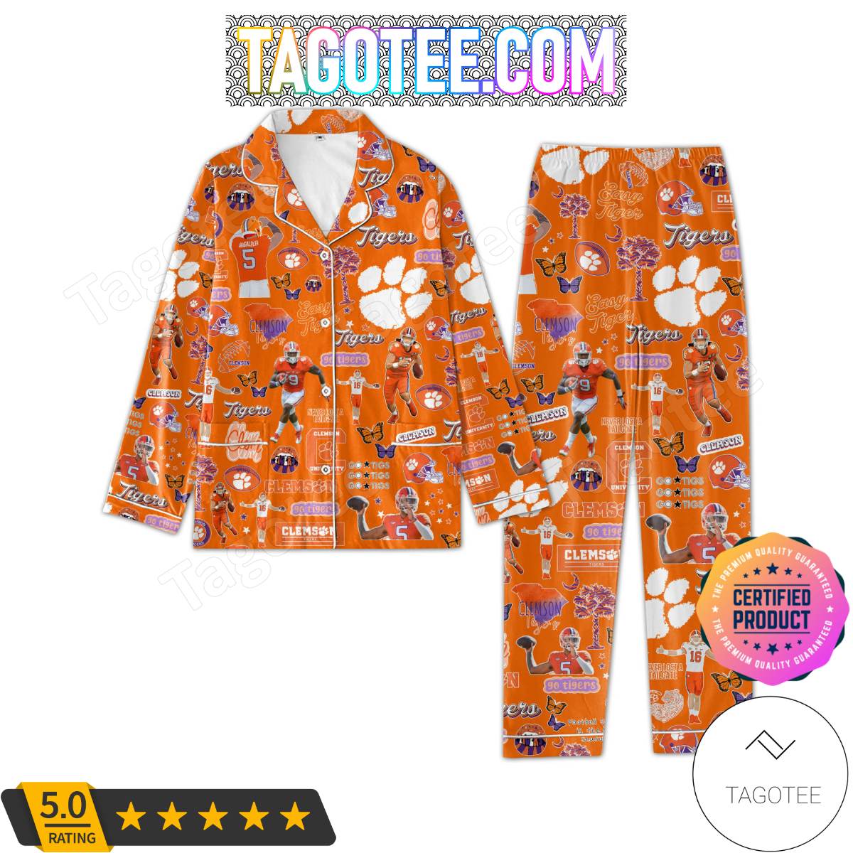 Clemson Tigers Football Pattern Women’s Pajamas Set