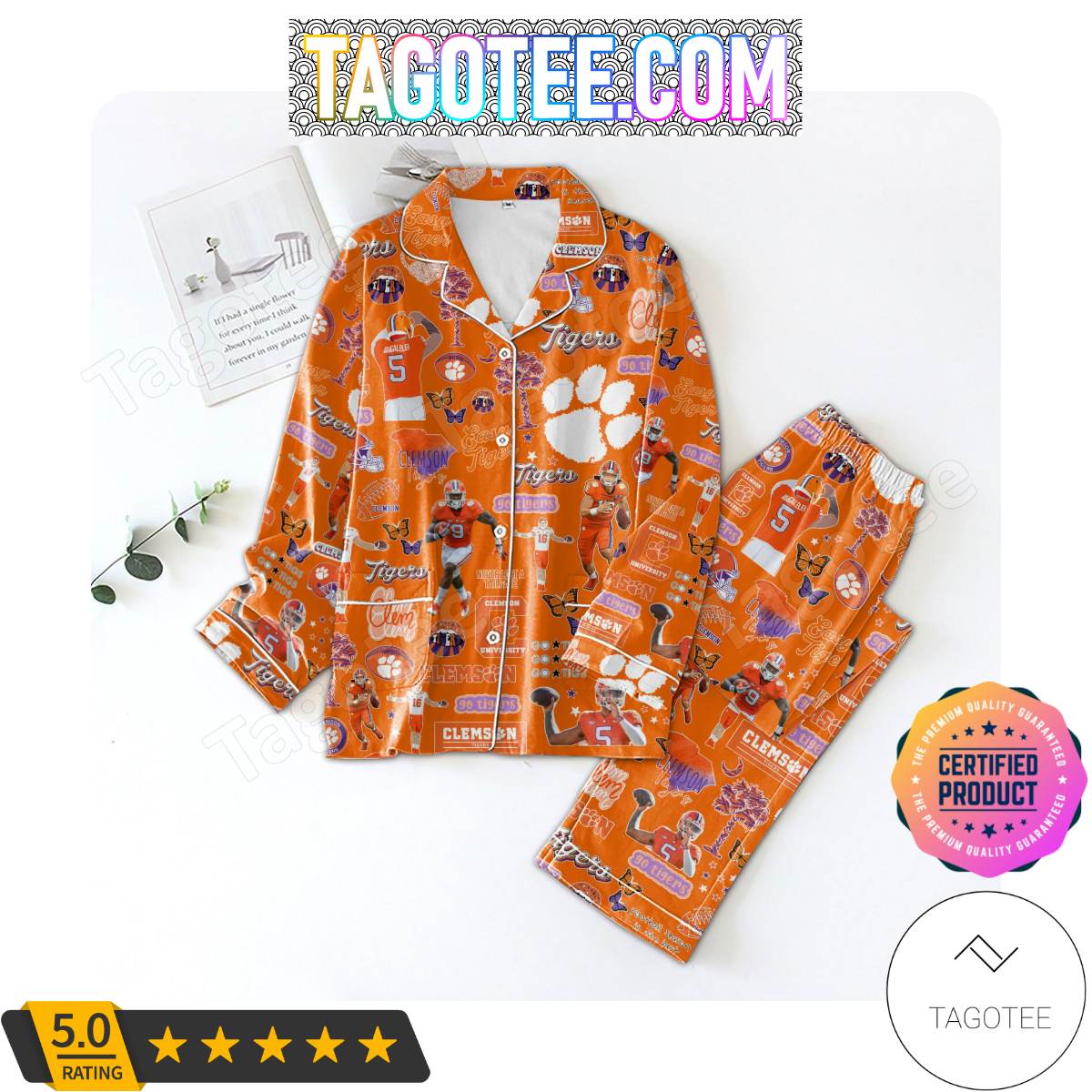 Clemson Tigers Football Pattern Women’s Pajamas Set