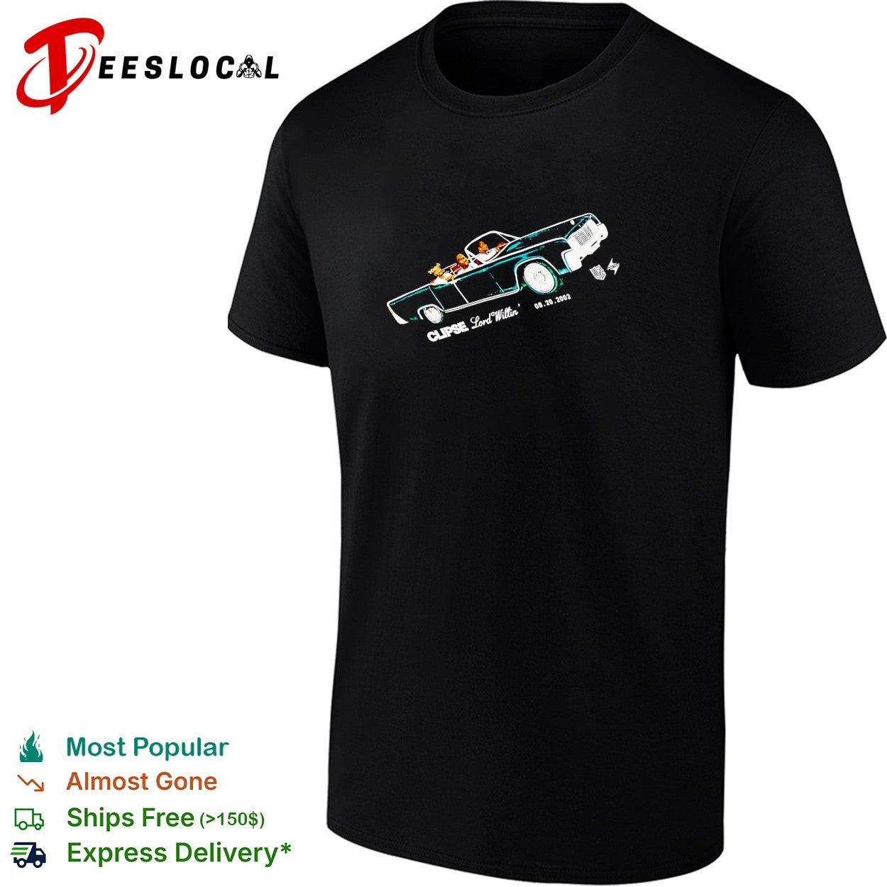 Clipse Lord Willin’ lowrider car cruising with two riders release date 2002 shirt