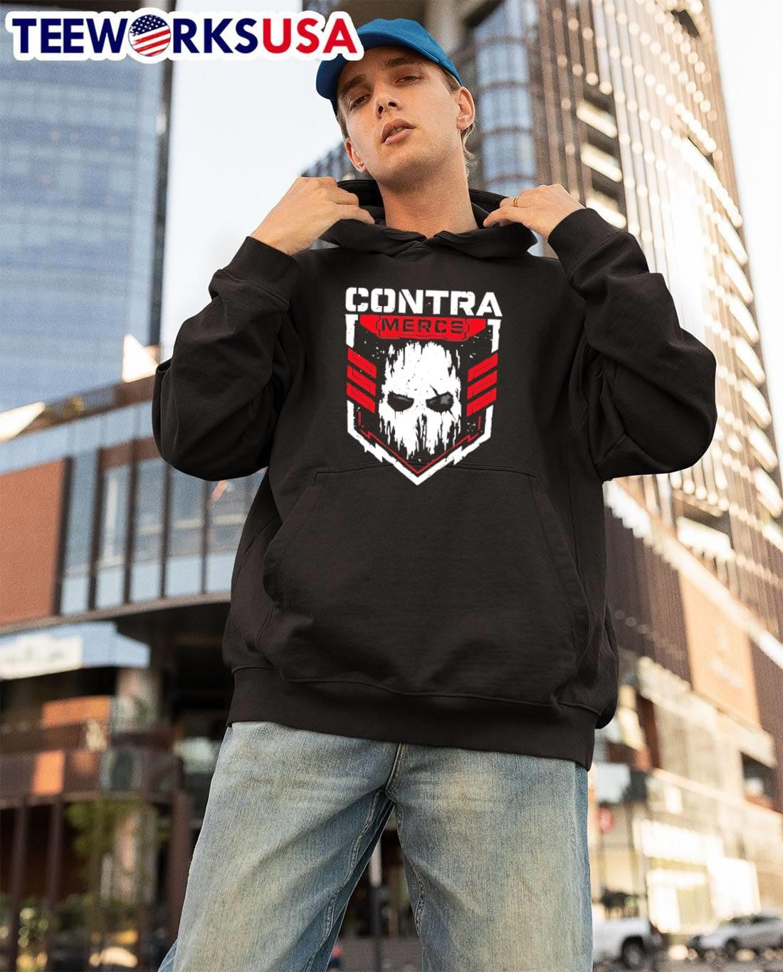 Contra Mercs Skull Graphic Red Black T-Shirt