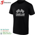 Crossed checkered racing flags crossing above bold finish line banner shirt