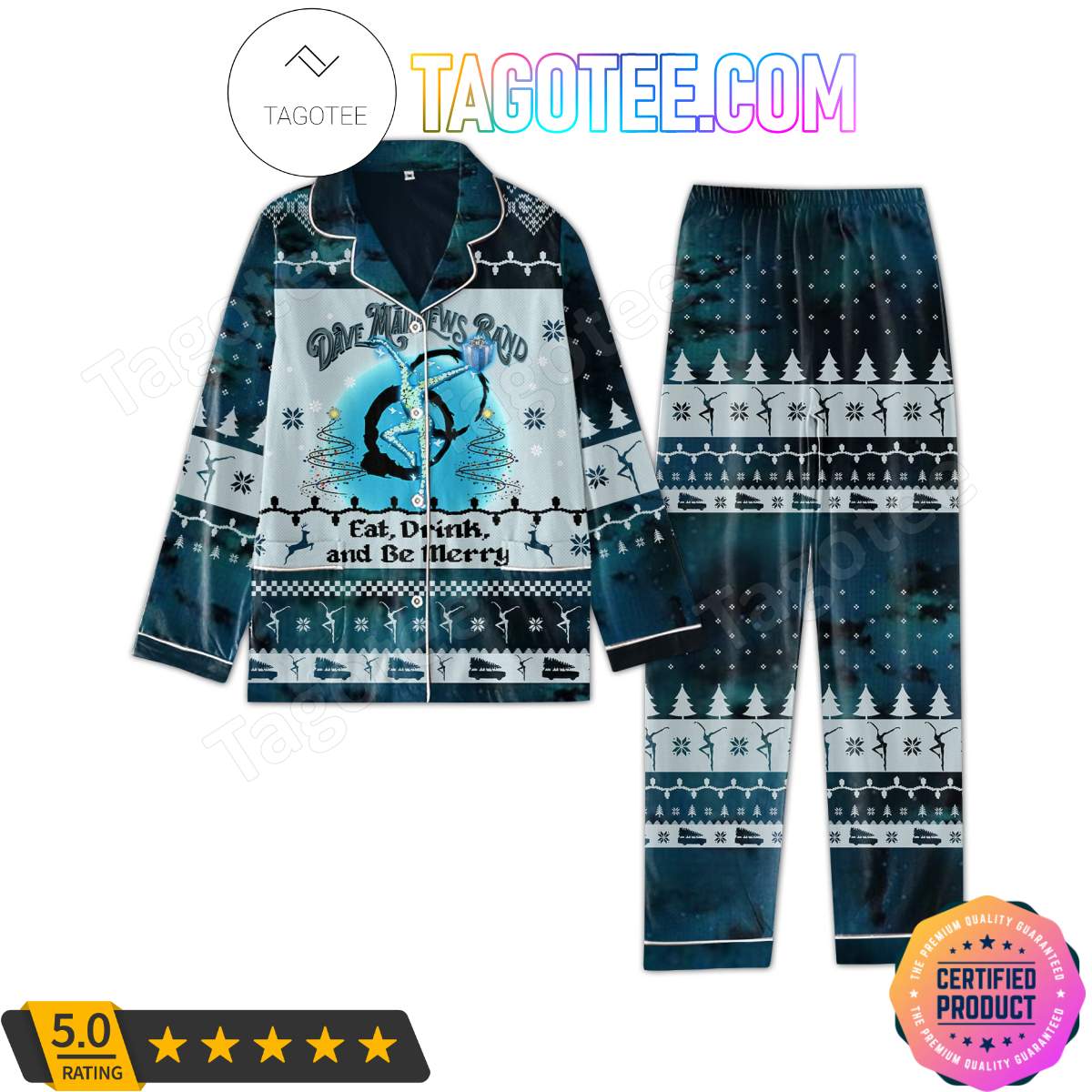 Dave Matthews Band Eat Drink And Be Merry Christmas Sleepwear Pajama Pjs Set