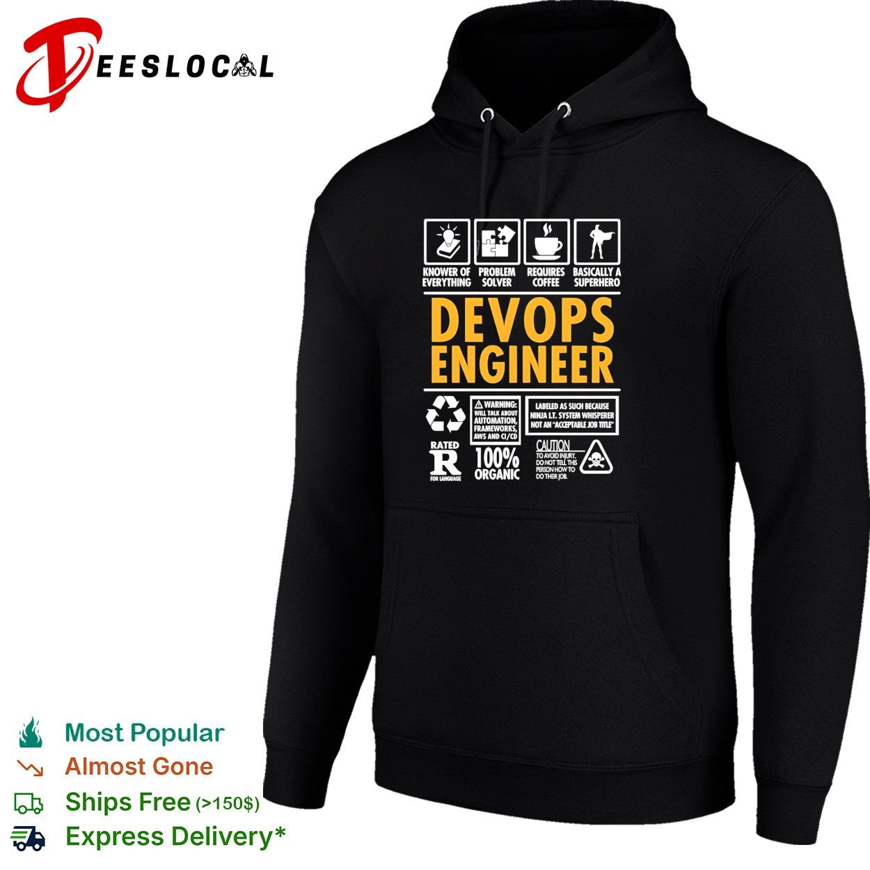 DevOps engineer humorous infographic icons knower of everything superhero shirt