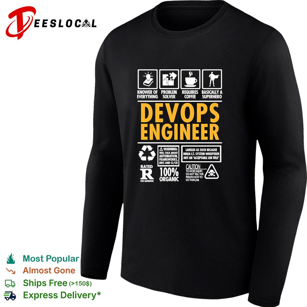 DevOps engineer humorous infographic icons knower of everything superhero shirt