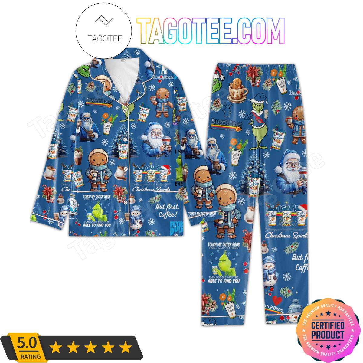 Dutch Bros Christmas Spirits Shirt Pant PJ Pajamas Set