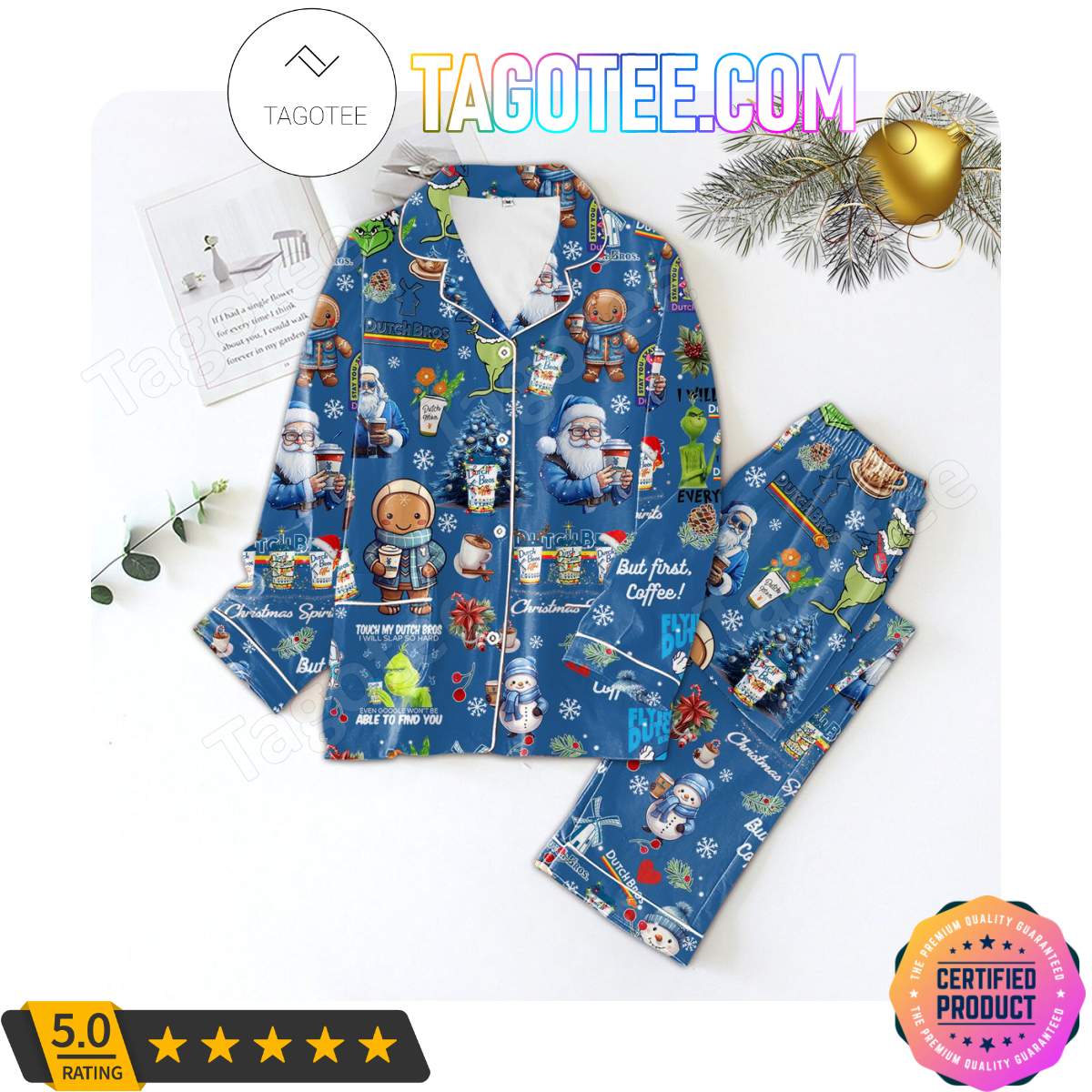 Dutch Bros Christmas Spirits Shirt Pant PJ Pajamas Set