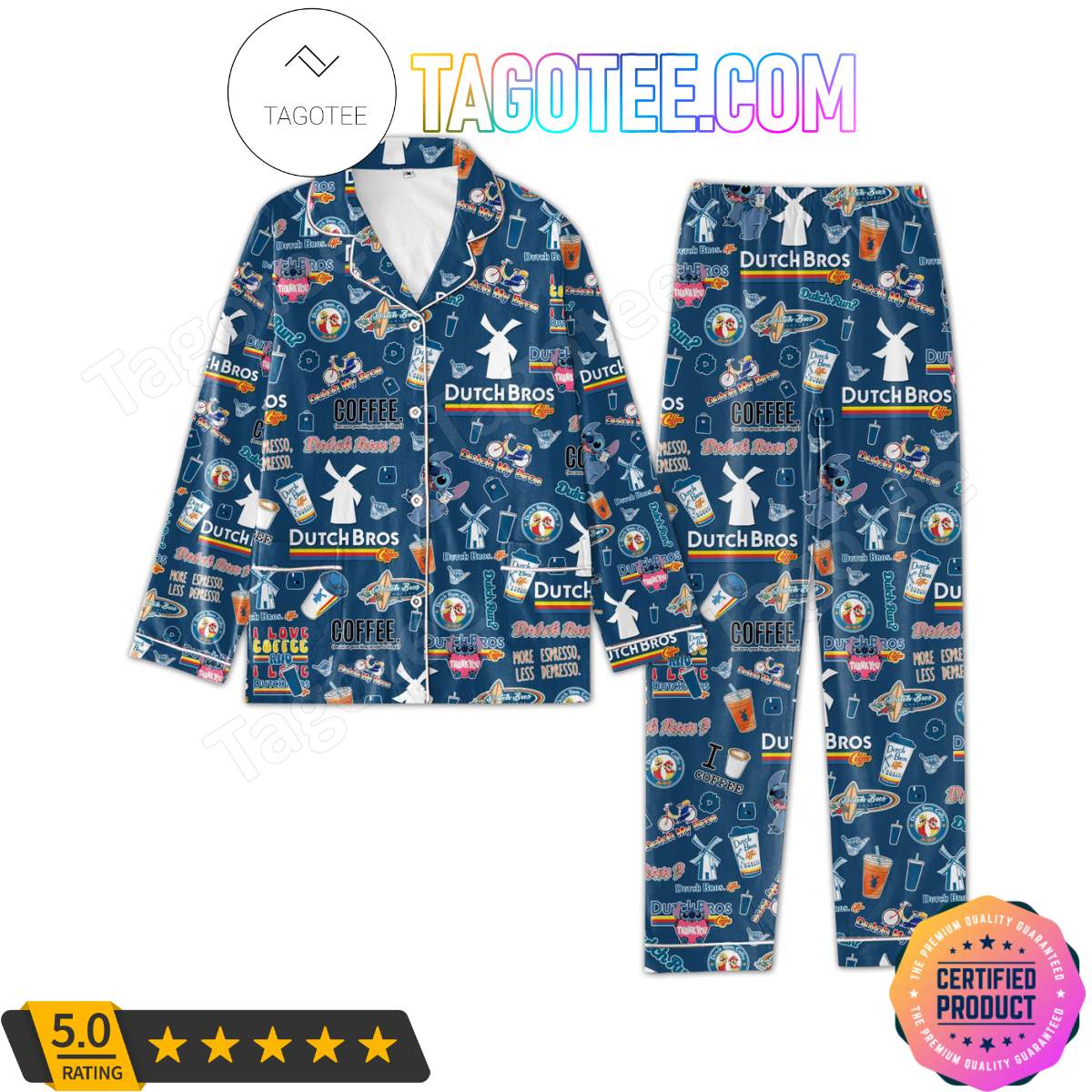 Dutch Bros Coffee Dutch My Bros Shirt Pant PJ Pajamas Set