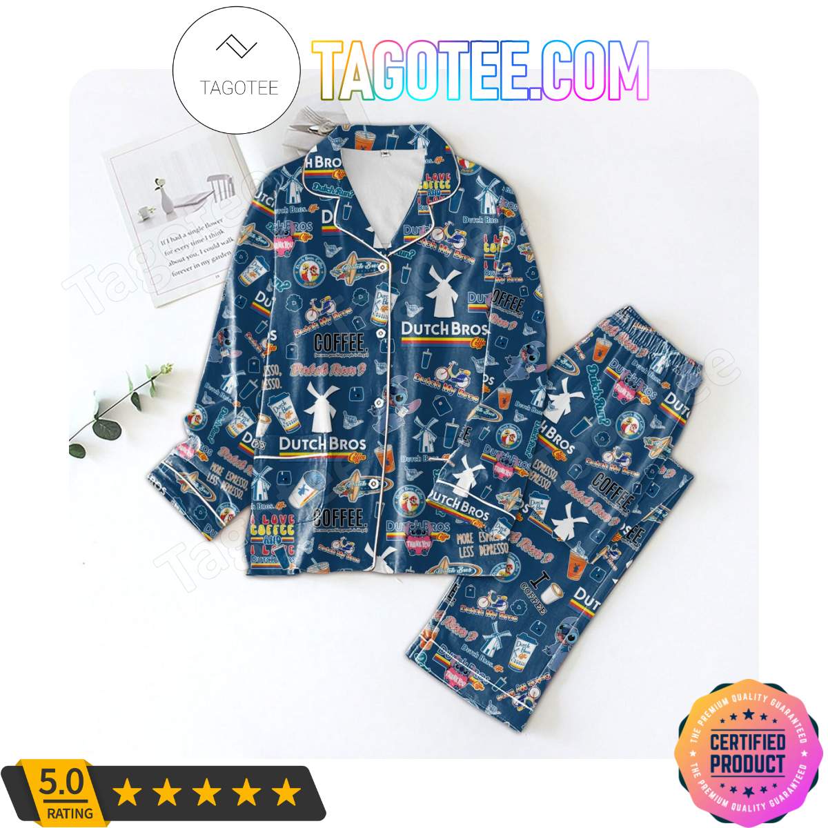 Dutch Bros Coffee Dutch My Bros Shirt Pant PJ Pajamas Set