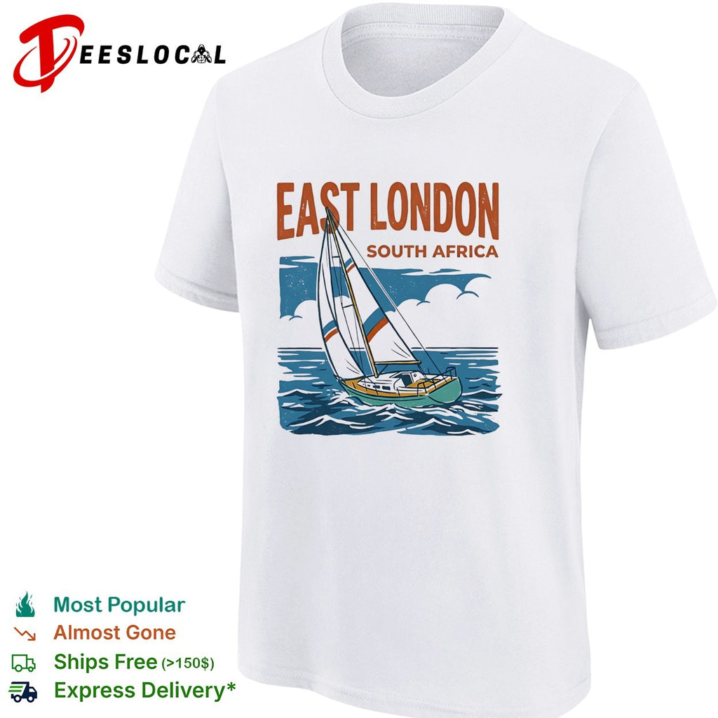 East London South Africa sailboat sailing across ocean waves with clouds shirt