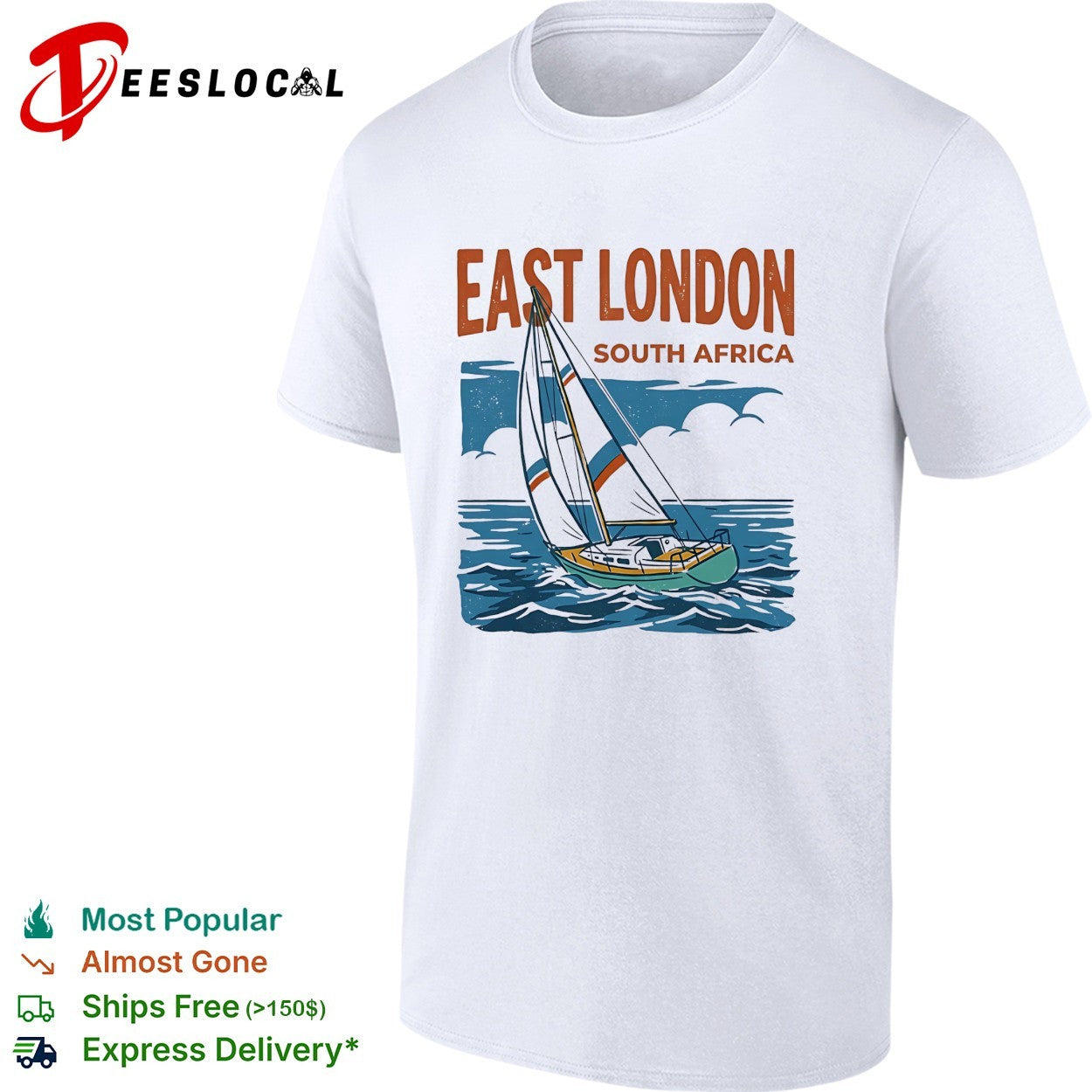 East London South Africa sailboat sailing across ocean waves with clouds shirt