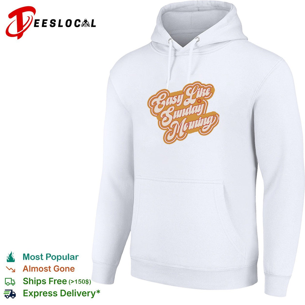 Easy like Sunday morning retro cursive lettering with small sun icon badge shirt
