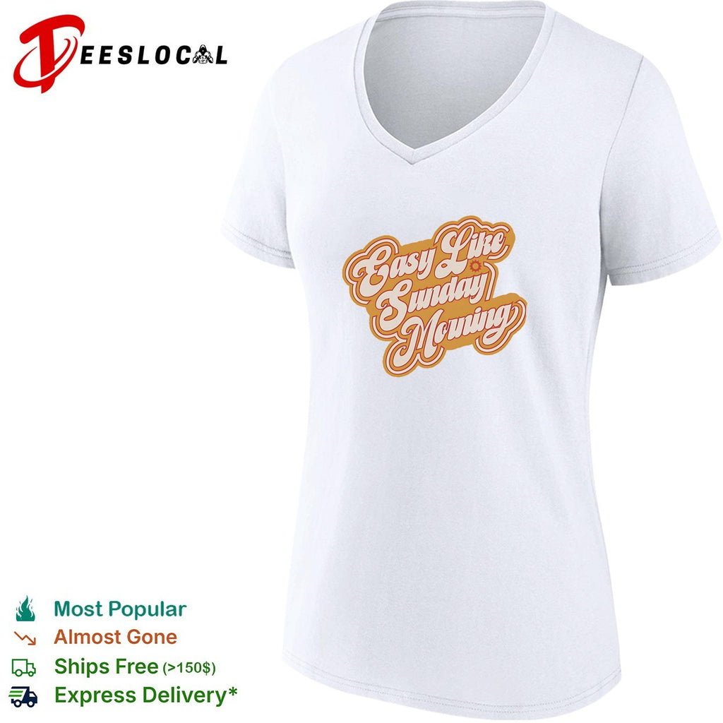Easy like Sunday morning retro cursive lettering with small sun icon badge shirt