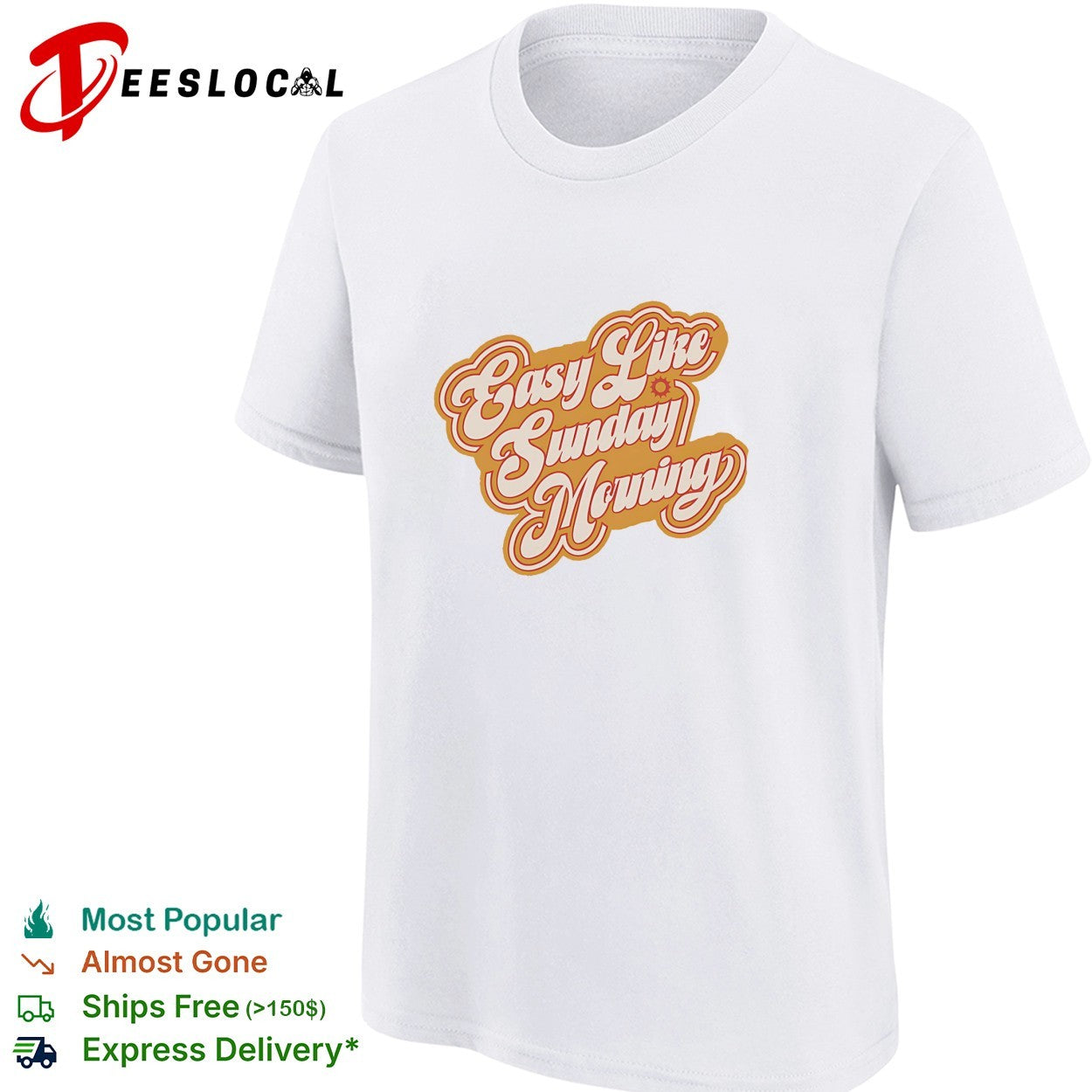 Easy like Sunday morning retro cursive lettering with small sun icon badge shirt