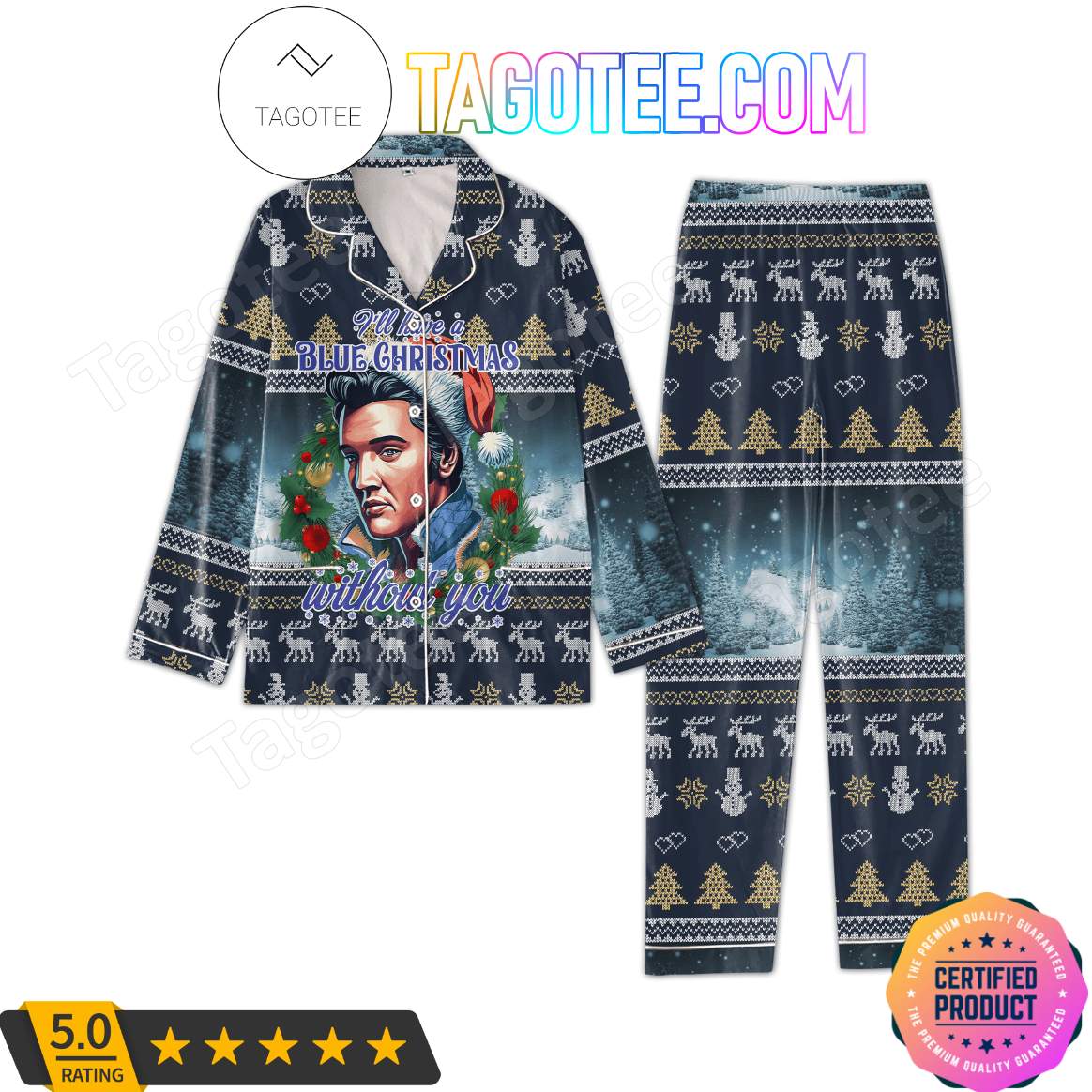 Elvis Presley I’ll Have A Blue Christmas Without You Sleepwear Pajama Pjs Set