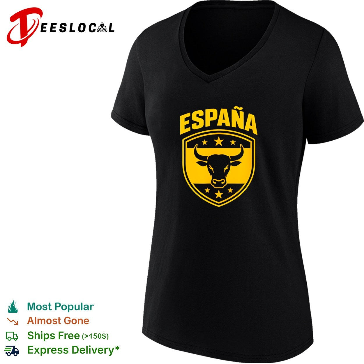 Espana bull head shield badge with horizontal stripes and stars emblem shirt