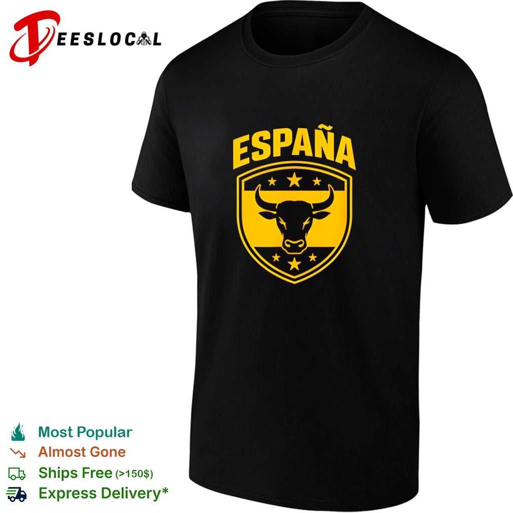 Espana bull head shield badge with horizontal stripes and stars emblem shirt