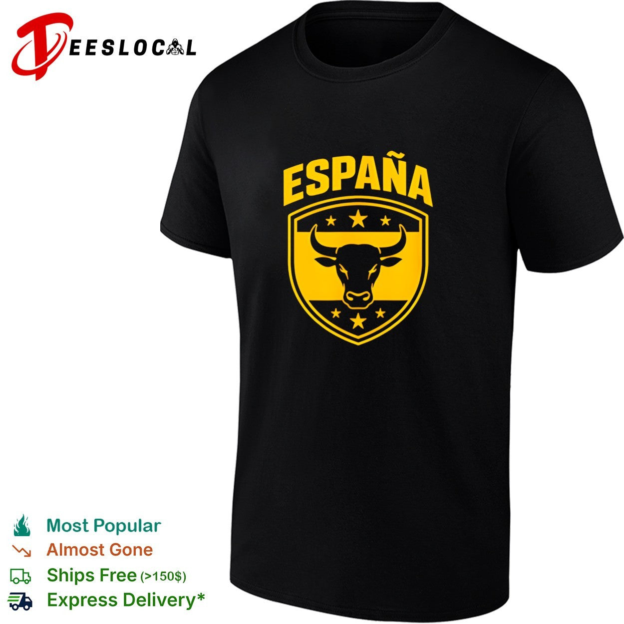 Espana bull head shield badge with horizontal stripes and stars emblem shirt