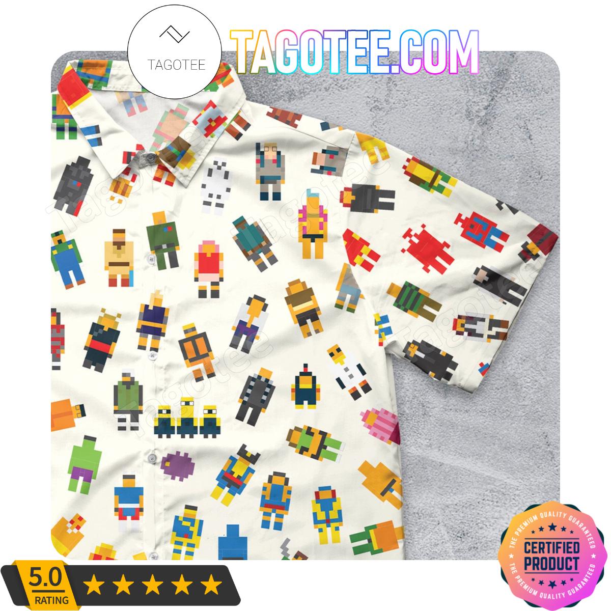 Famous Characters Pixel Cartoon Men Aloha Casual Shirt