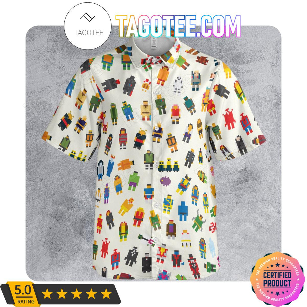 Famous Characters Pixel Cartoon Men Aloha Casual Shirt