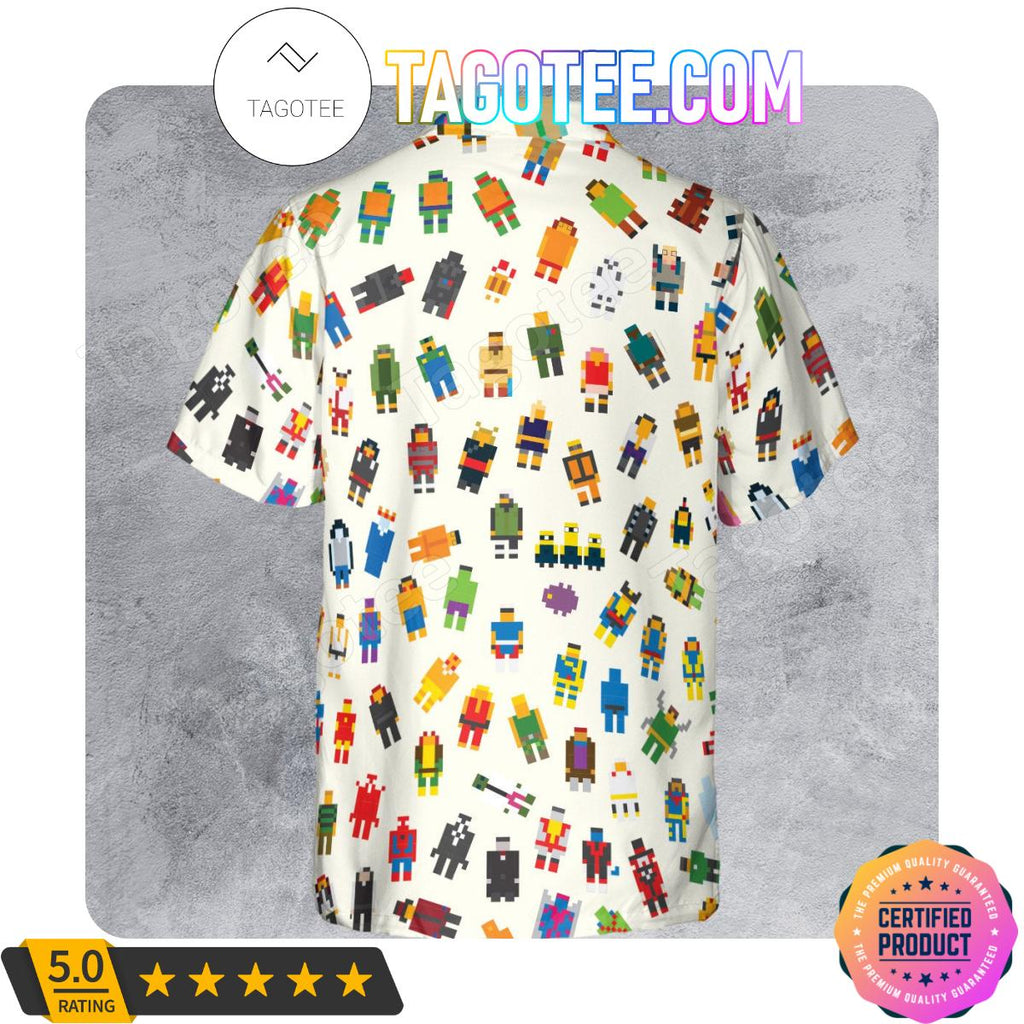 Famous Characters Pixel Cartoon Men Aloha Casual Shirt