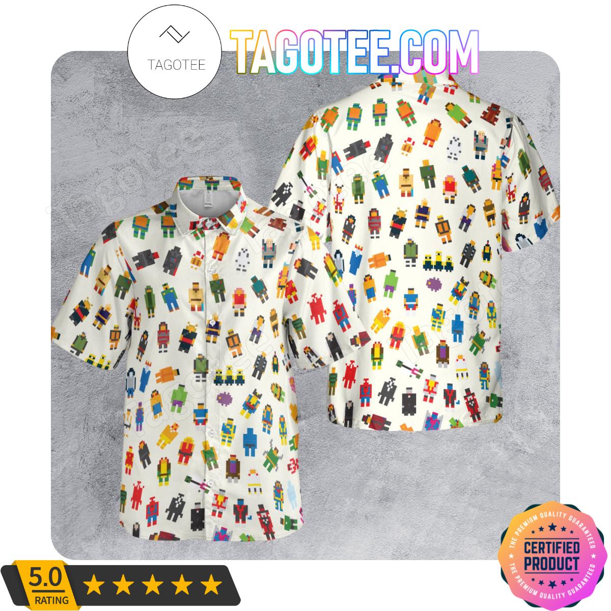 Famous Characters Pixel Cartoon Men Aloha Casual Shirt
