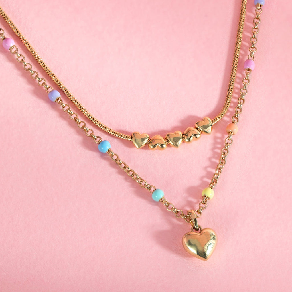 Multi Colored Heart Layered Necklace T-Shirts