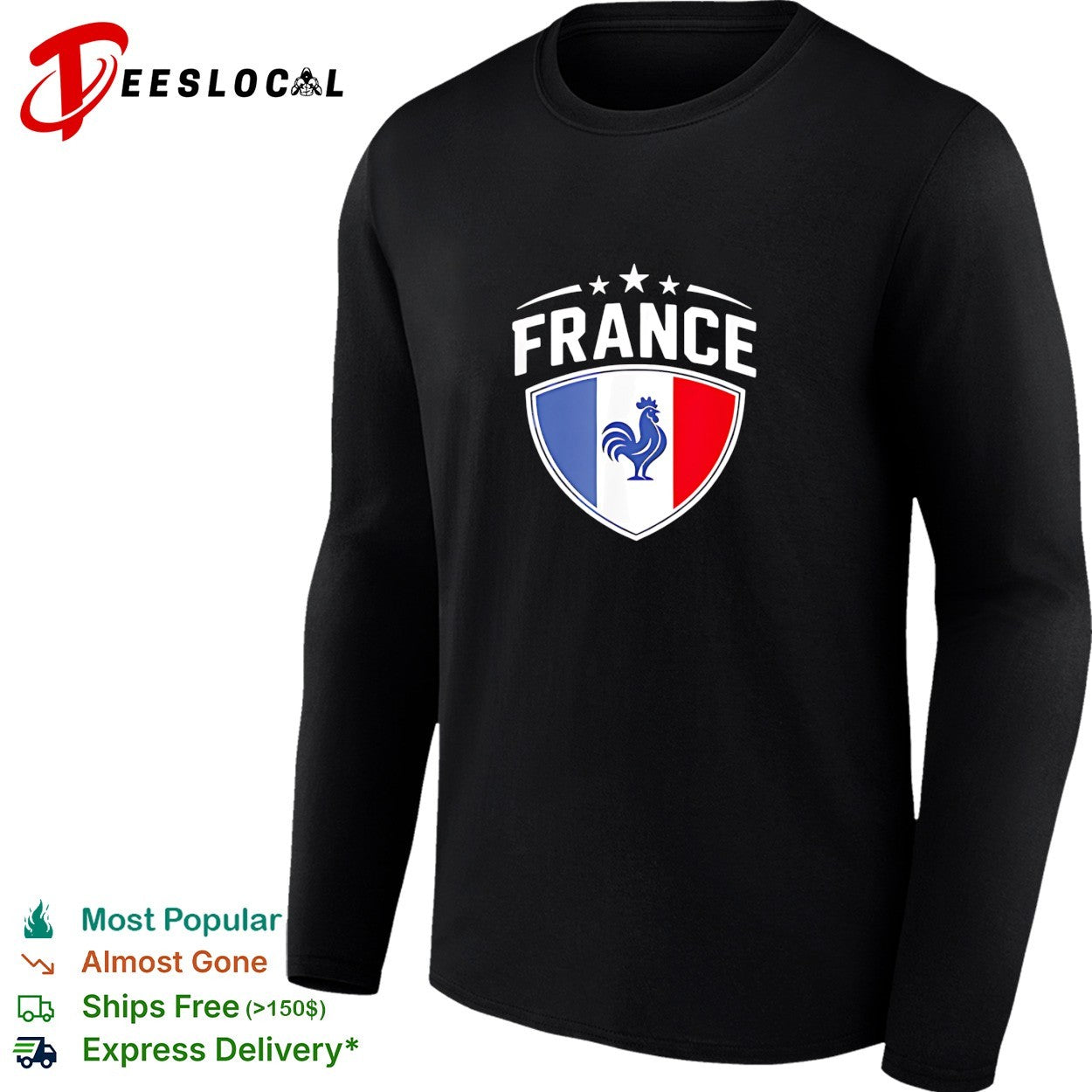 France football crest badge with rooster and national flag shield stars shirt