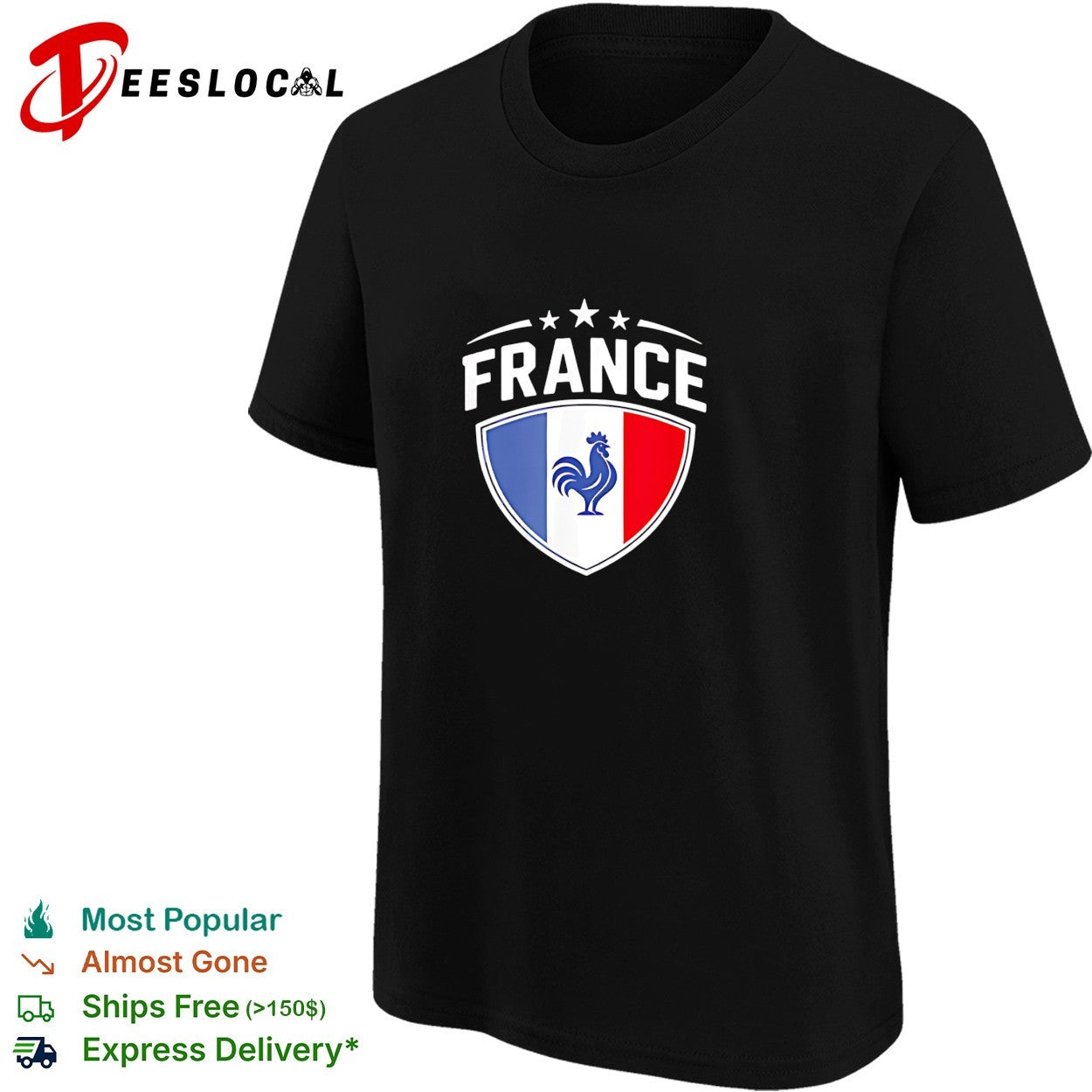 France football crest badge with rooster and national flag shield stars shirt