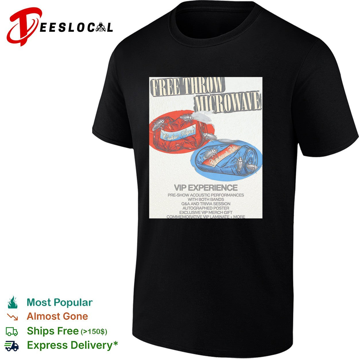 Free Throw and Microwave VIP experience cockroaches crawling on beer cans tour shirt