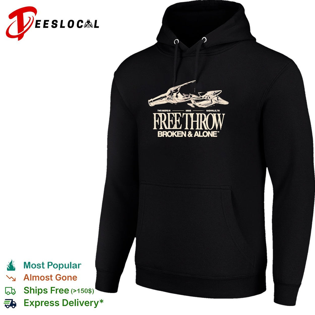 Free Throw broken and alone shattered beer bottle two beers in Nashville shirt