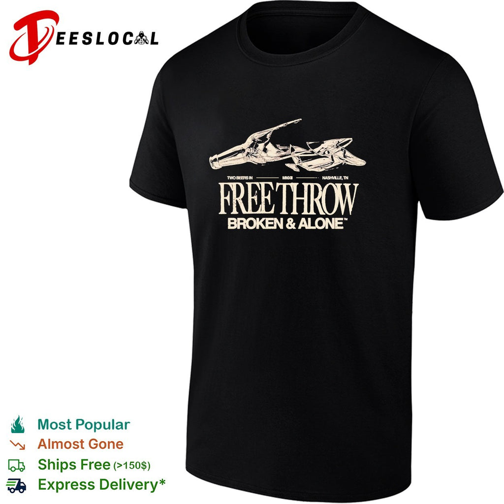 Free Throw broken and alone shattered beer bottle two beers in Nashville shirt