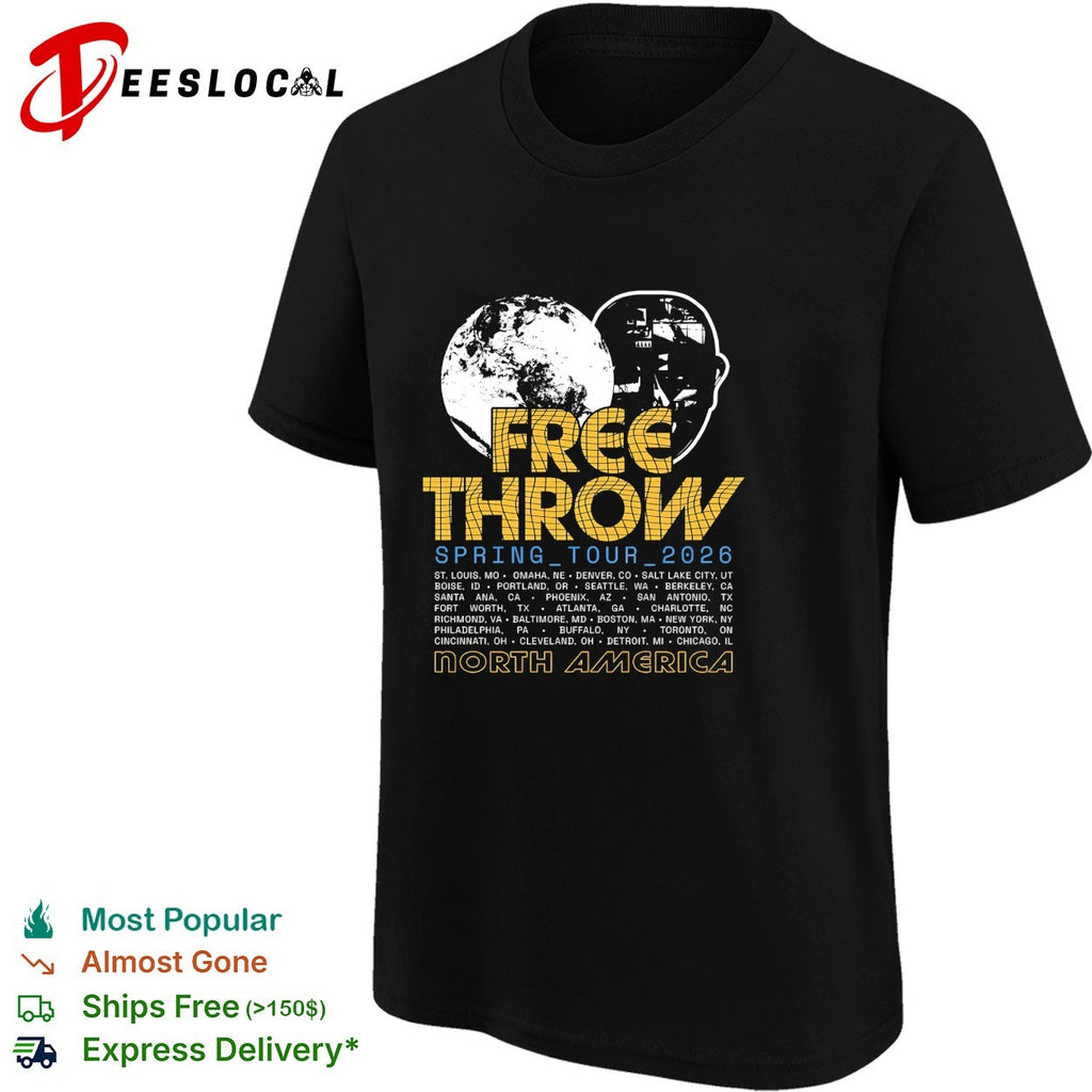 Free Throw spring tour 2026 north america poster with moon and astronaut head shirt