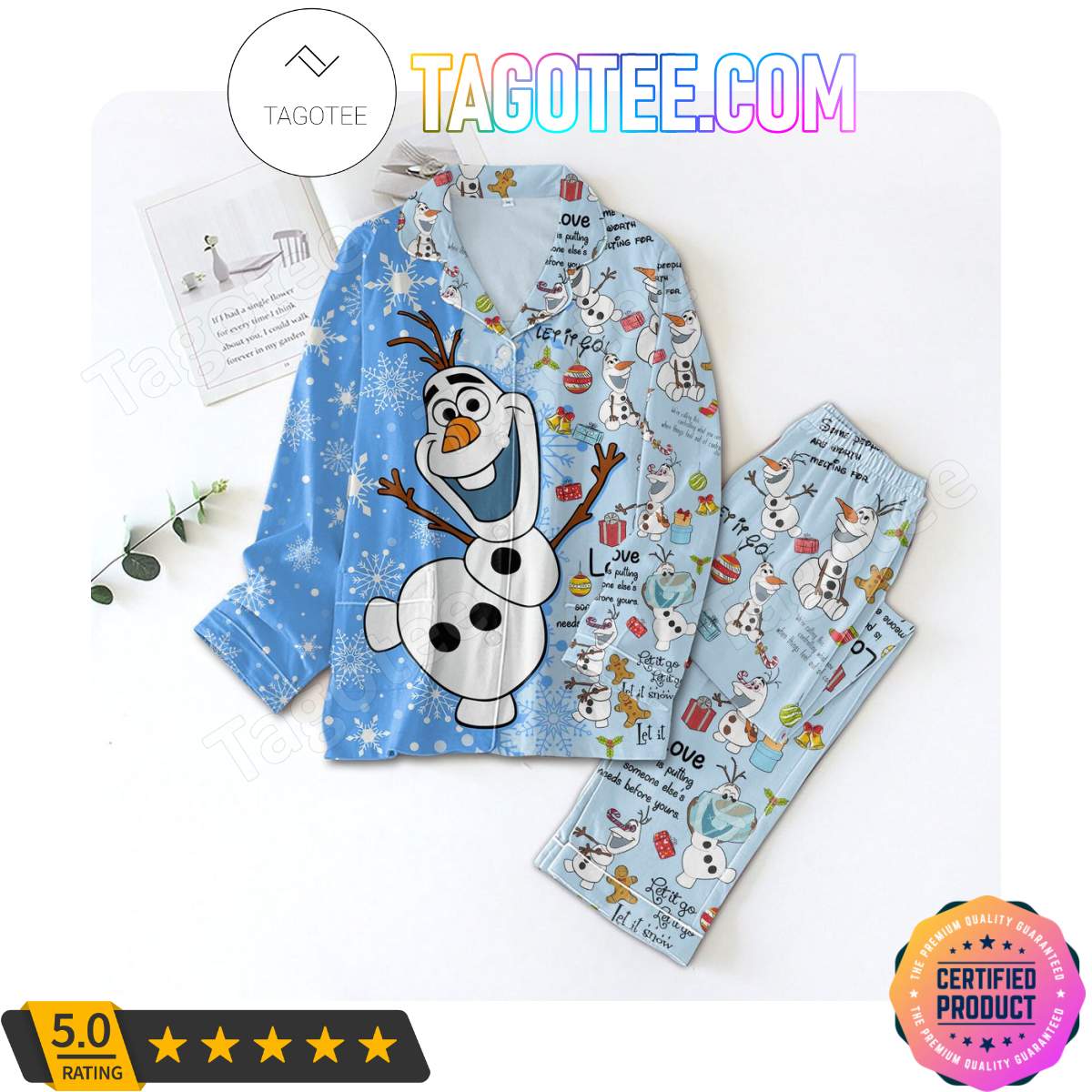 Frozen Olaf Let It Go Christmas Shirt Pant PJ Pajamas Set