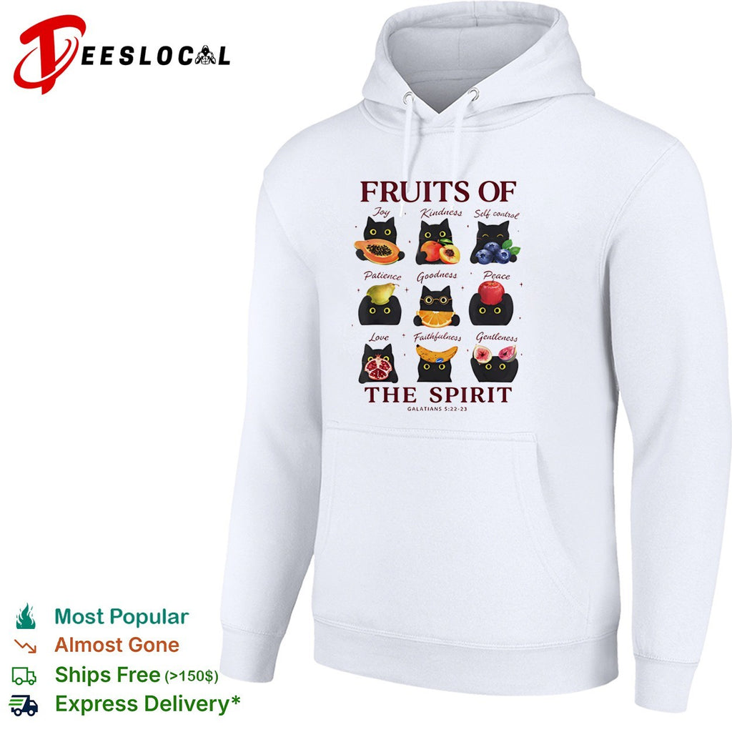 Fruits of the spirit black cats holding fruit Galatians 5 22 23 bible verse shirt