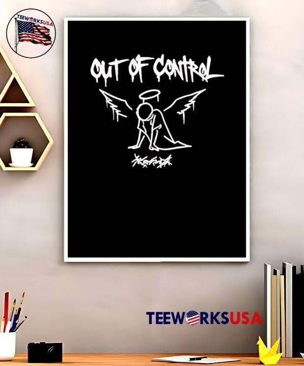 Out of Control Angel Huddled Cowering Scribble Logo Black T-Shirt