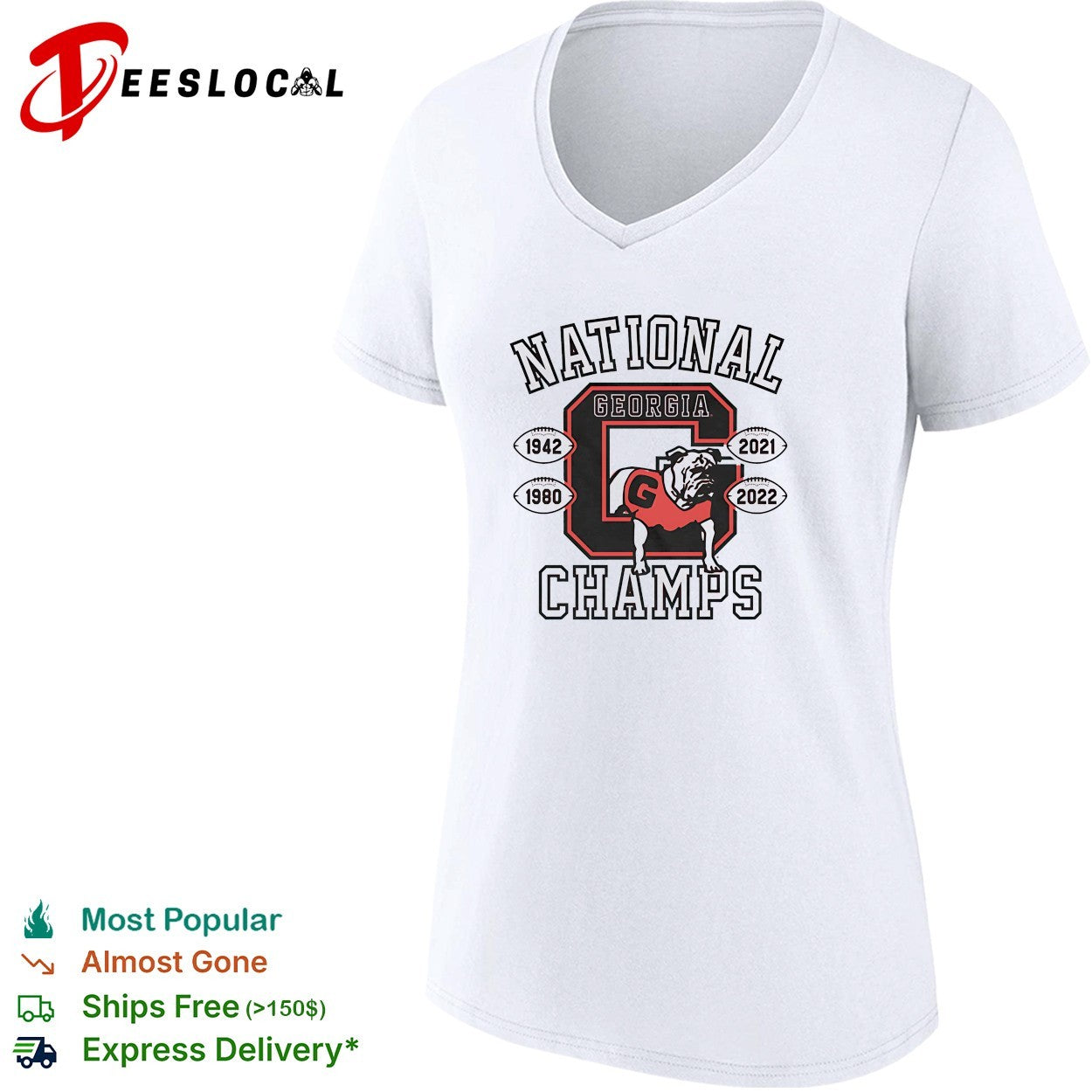 Georgia Bulldogs national champs 1942 1980 2021 2022 bulldog mascot shirt