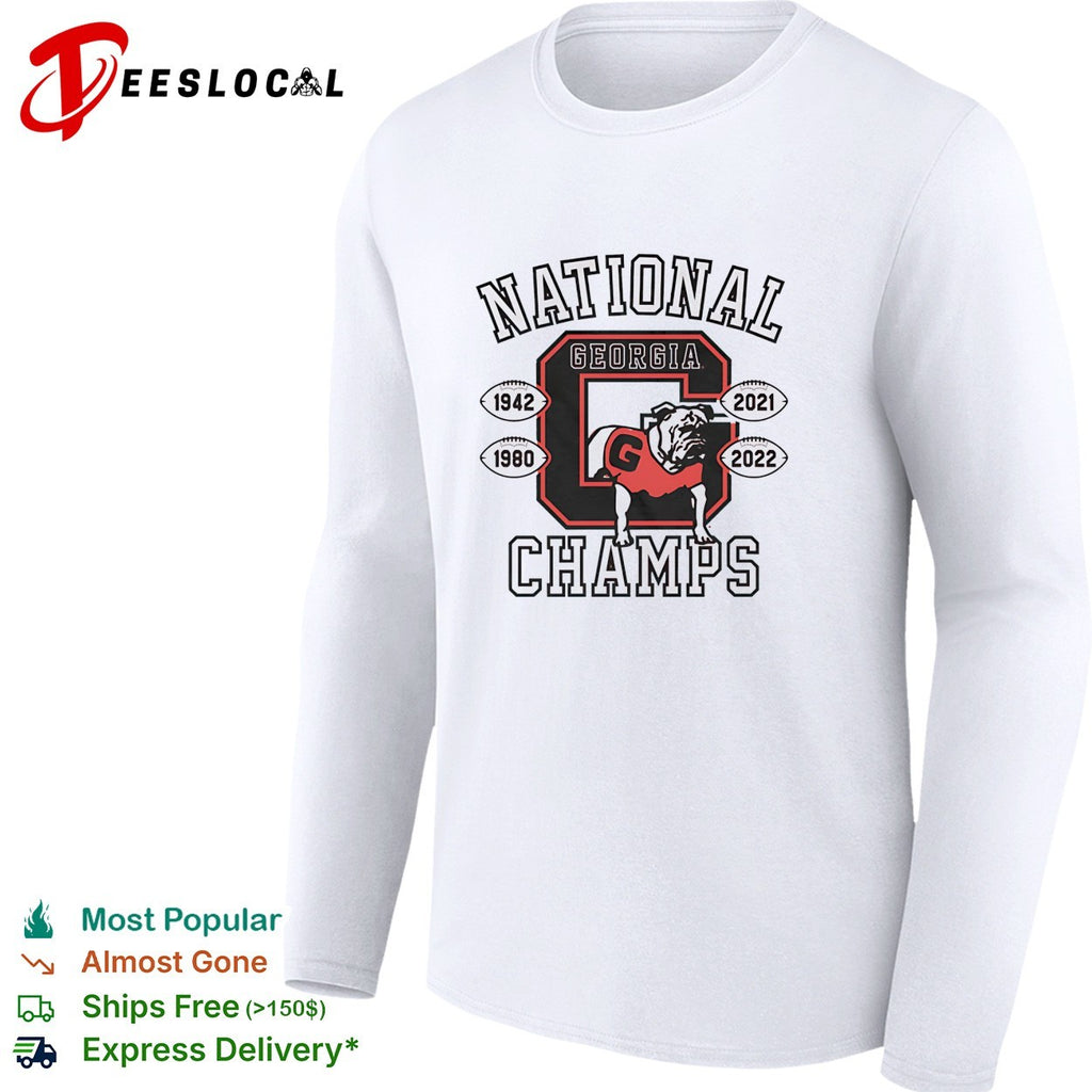 Georgia Bulldogs national champs 1942 1980 2021 2022 bulldog mascot shirt